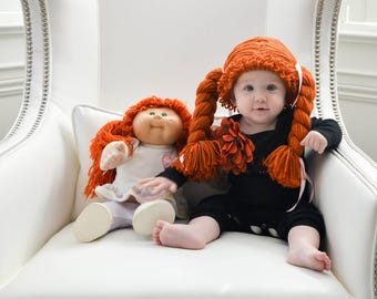 cabbage patch costume, cabbage patch wig, cabbage patch hat, baby halloween