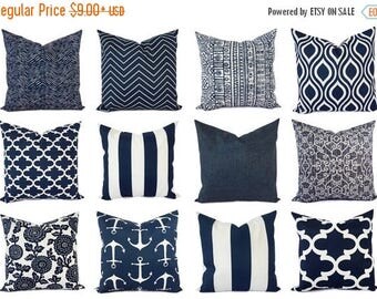 15% OFF SALE OUTDOOR Pillow - Navy and White Pillow Cover - Navy Blue Throw Pillow Cover - Navy Euro Sham - Decorative Pillow - Blue Patio P