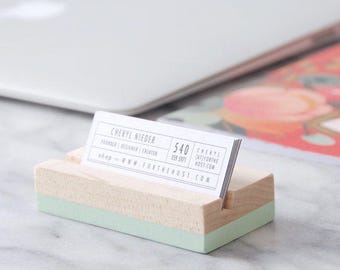 Wood Business Card Holder - Mint | Hand Painted | Desk Accessory | Office Supplies