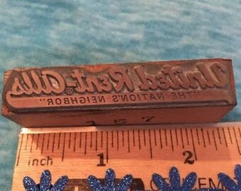 Vintage Letterpress Printers Block United Rent-Alls The Nation's Neighbor Logo