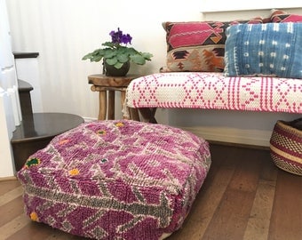 Moroccan Pouf / Moroccan Boujaad Pouf / Vintage Moroccan Floor Pouf / Moroccan Floor Cushion / Kilim Pouf / Beni Ourain Pouf