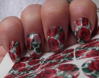 25 % OFF RED ROSES Nail Art Decals (Rrf) - Full Nail Wrap Decoration Long and Short Nails - Waterslide Decals -Not Sticke