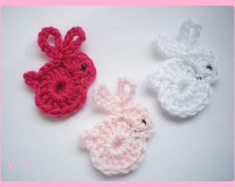 Lot 3 rabbits ✿•ڿڰۣ✿ applique crochet woolen ✿•ڿڰۣ✿