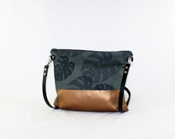 Monstera copper cross body bag with leather handle, ladies handbag, handbag, shoulder bag, Tote, ladies bag