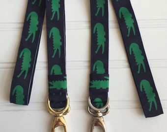 Lanyard Preppy Alligator Print inspired Silver swivel hook D-ring