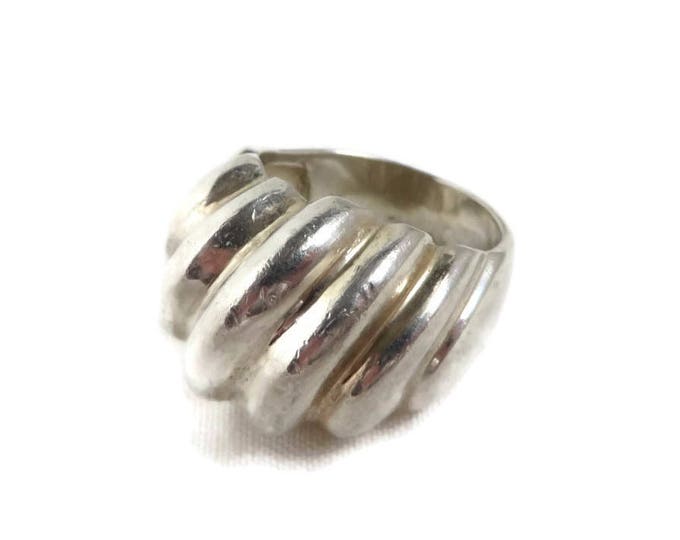Sterling Silver Dome Ring, Vintage Ribbed Ring, Statement Ring, Wide Band Ring, Size 7
