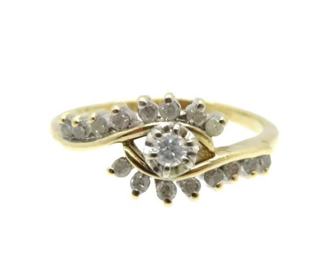 Diamond Cocktail Ring, 10K Gold Ring, Vintage Jewellery, Yellow Gold Diamond Ring, Engagement Ring, 0.16 Carat, Anniversary Ring, Size 7