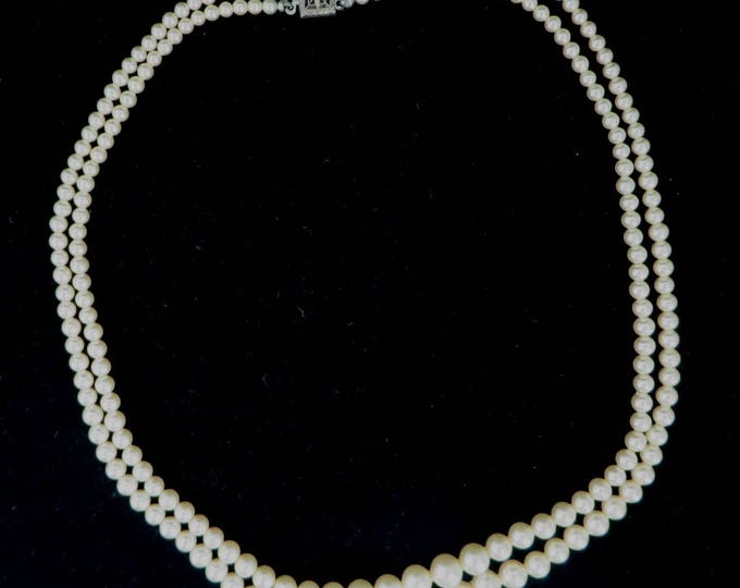 ON SALE! Faux Pearl Sterling Silver Necklace, Vintage Double Strand Classic Necklace, Bridal Jewelry