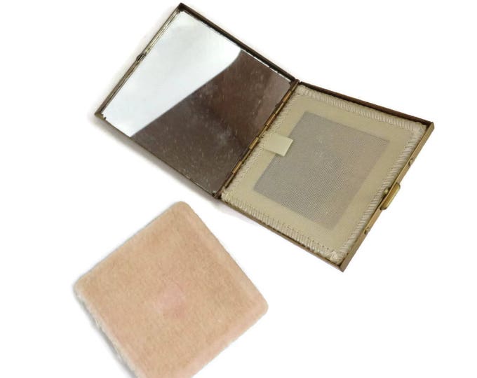 Vintage Square Compact - Pegi Paris Gold Tone Makeup Case, 1950s Accessories, Collectible Compact
