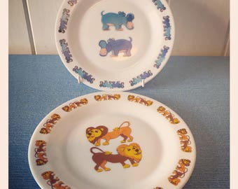 Retro Vintage Arcopal childrens platres - Hippo & Lion