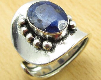Modern ring, adjustable, Sapphire and Silver 925