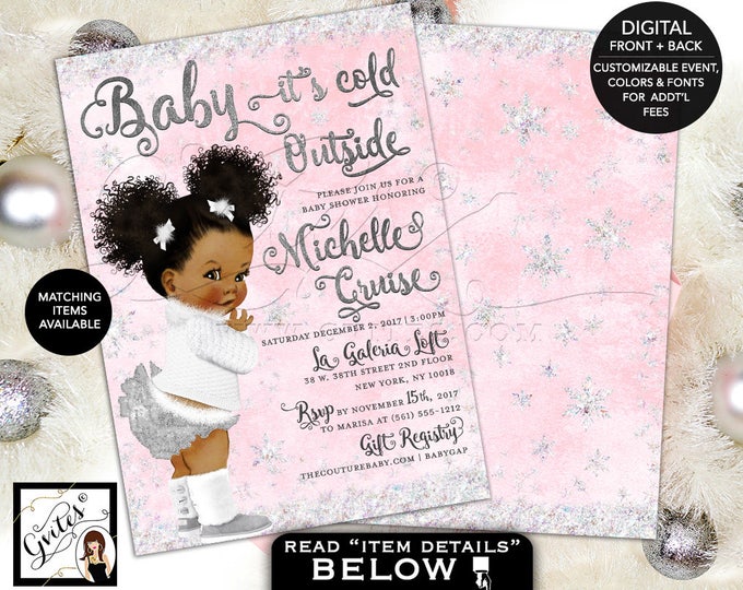 Gvites Pink And Silver Baby Shower It S Cold Outside Invitations Winter Wonderland African American