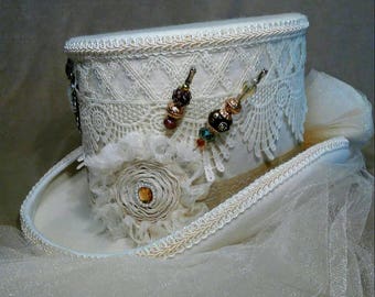 Steampunk Hat, Steampunk Wedding, Ivory Top Hat,White Top Hat, Wedding Top Hat, Victorian Top Hat,, Riding hAT