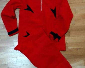 Vintage 1920s Red Wool Ski Suit