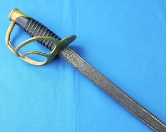 Antique Old Spain Spanish 19 Century 1841 Dated Engraved Cavalry Sword Saber Collectable Military Memorabilia Gift For Him