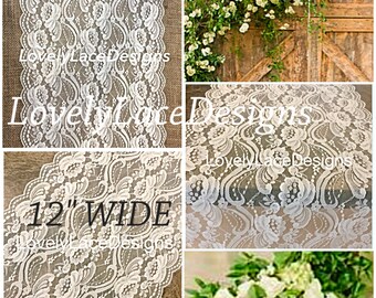 Ivory Lace Table Runner/ 6ft long x 12in Wide / Overlay/Weddings/Ivory Weddings/Tabletop decor/centerpiece/Wedding Decor