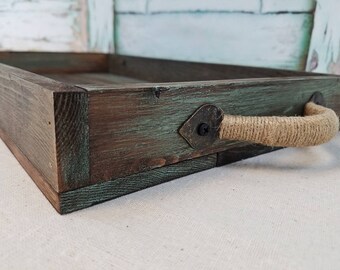 Wooden tray - shabby chic decor - turquoise