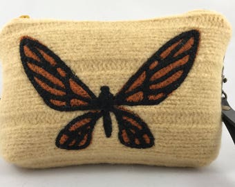 Women's clutch-purse-women's wristlet-small purse-UpCycled purse-recycled sweater-eco friendly-washable wristlet-washable bag-leather strap