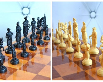 Vintage chess set, big chess board, Fathers Day, gift for him, retro chess set, Ukrainian Souvenir, Cossack Host, Collectibl Chess Set