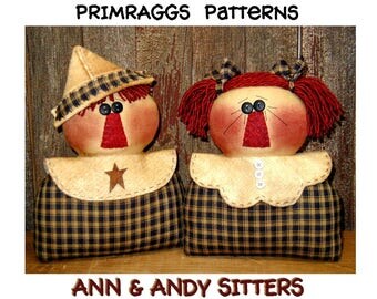 Prim Raggedy PATTERN Stump Dolls - Ann & Andy Sitters - Primraggs - instant download