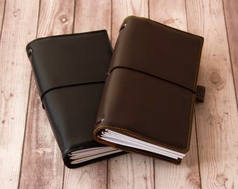 Black fauxdori / Brown Travelers notebook with pockets, Fauxdori cover, Vegan Midori, Midori cover, Planner cover, TN cover, Vegan fauxdori