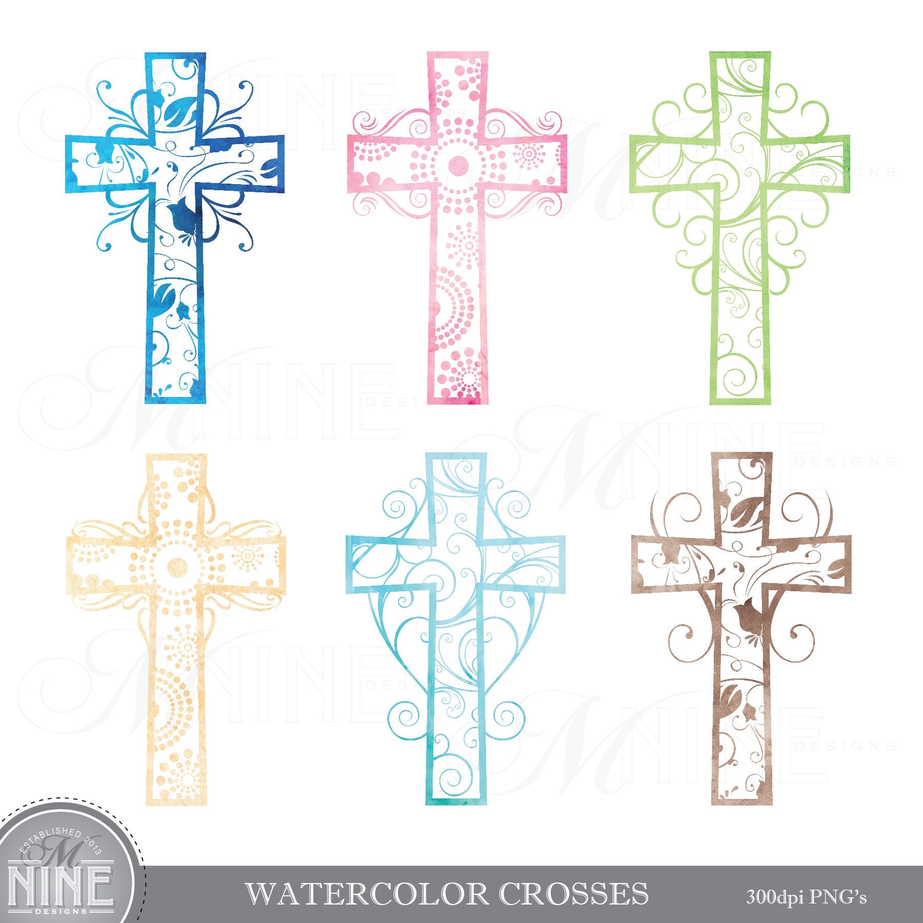 Download Watercolor CROSS Clip Art / Pattern Crosses Watercolor Clipart