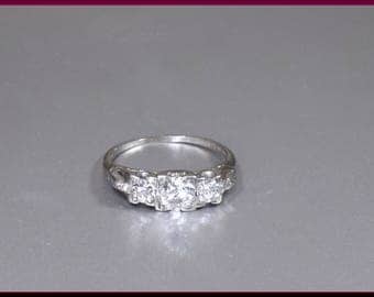 Antique Vintage Art Deco Platinum 3 Stone Old European Cut Diamond Engagement Ring Wedding Ring - ER 636M