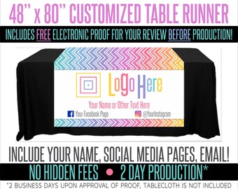 Full Color Table Runner with Your Logo in a Chevron Fade Style Background - 48" x 80"