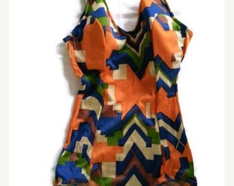 SUMMER SALE 1980's Colorful Swimmsuit, one-part :-)