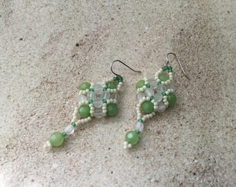 Dangle Bead Handmade Earring/ 1 Pair/Glass Seed and Crystal Beads/Assorted Colors