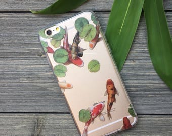 Koi Pond iPhone Case, Your choice of Soft Plastic (TPU) or Wood