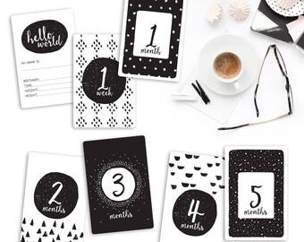 Baby Milestone Cards - Monthly Baby Milestone Cards - Gender Neutral - Black and White Milestone Cards - Printable Milestone Cards