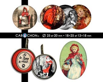 Le Petit Chaperon Rouge • 60 Images RONDES 25 20 mm OVALES 18x25 13x18 mm si loup y était bois forêt comte enfant histoire perrault conte