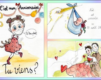 CUSTOM ILLUSTRATION: Birthday, birth, engagement creations designs. Scratchbook, Album, Faire-part.Divers formats
