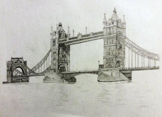 Detailed drawing of the Tower Bridge London A4 Pencil Art.