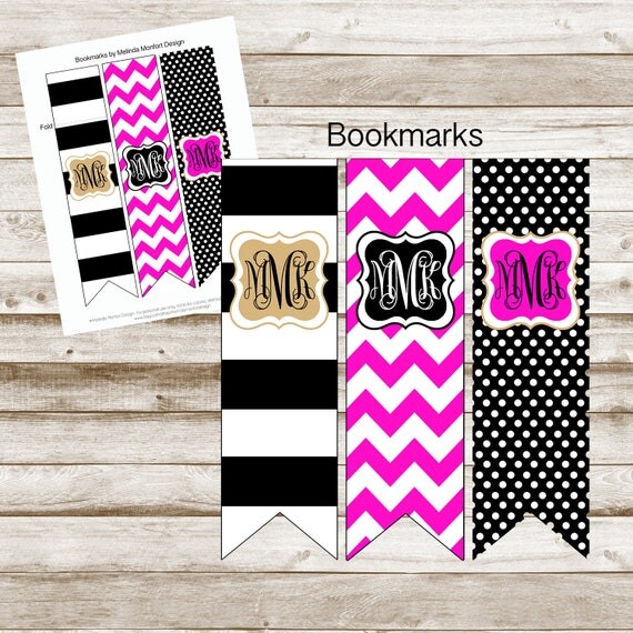 monogrammed bookmarks printable bookmarks white black gold