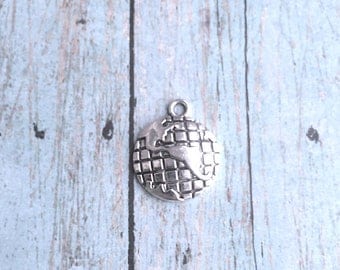 6 Large Globe charms antique silver tone (1 sided) - silver globe pendants, Earth charms, travel charms, world charms, geography charms, V6
