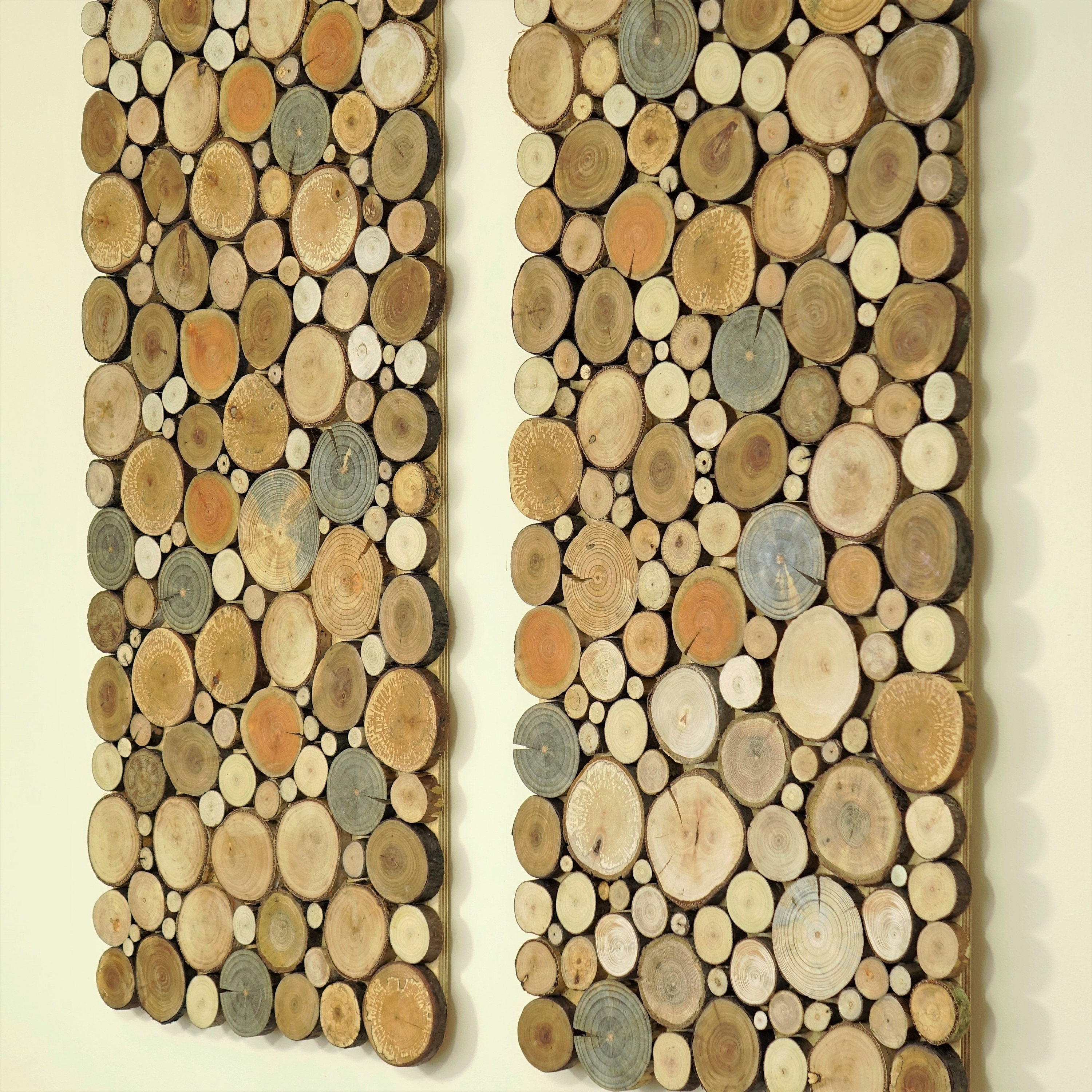 wood wall art a set of twin 2 panles, Tree rounds decor, tree slice