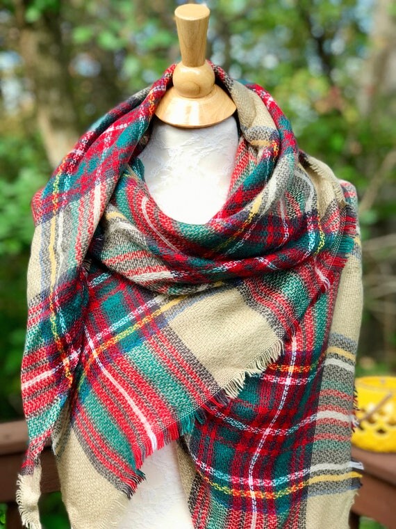 Zara Inspired Plaid Tartan Blanket Scarf Triangle Shawl Wrap