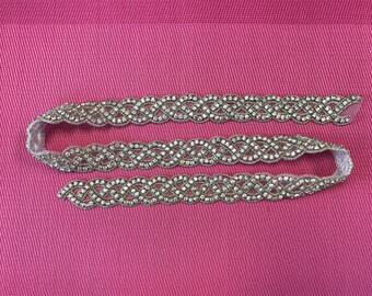 Silver Rhinestone Beaded Trim. 34 Inches Long. Bridal Trim,Embellishments Rhinestones, Craft Supplies.