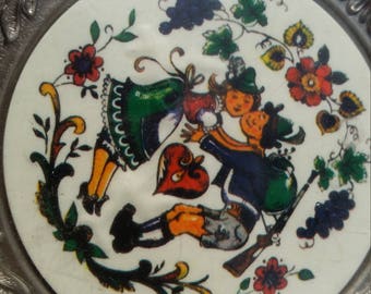 vintage PEWTER ZINN plates made in Germany metal plate reine zinn Nurnberg collection BMF N fun collection souvenir decors original box