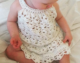Chantilly Lace Sundress - Handmade Crochet Dress Age 12-18 Months in White Cotton