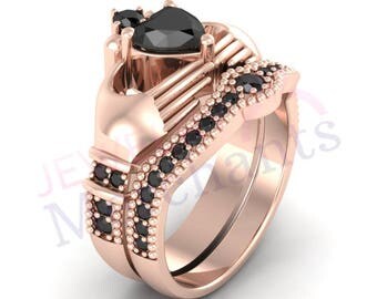 claddagh wedding ring set 305 ct heart shape black lab moissanite 925 sterling silver 14k rose - Claddagh Wedding Ring Sets claddagh wedding ring set 305 ct heart shape black lab moissanite 925 sterling silver 14k rose - Claddagh Wedding Ring Sets
