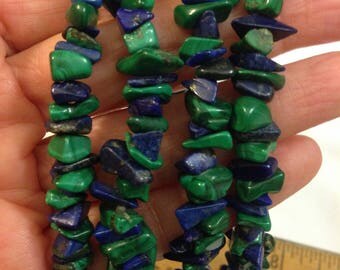 Pre Owned Pretty Continuous Long Strand of Malachite and Lapis Lazuli Chip Beaded Necklace 36" Long 105 Grams You can Add an Enhancer