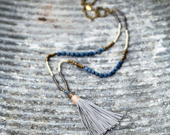Long tassel necklace. Long beaded necklace. Boho necklace