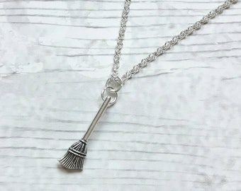 Witches broomstick necklace, halloween jewellery, fall jewelry, autumn accessory, gothic jewellery, harvest necklace, goth witch present