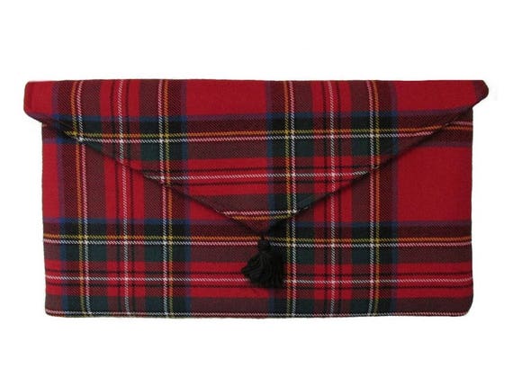 red tartan clutch bag