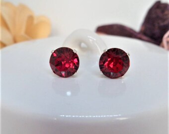 red crystal studs, crystal earrings, sterling silver, swarovski, bridesmaid gift