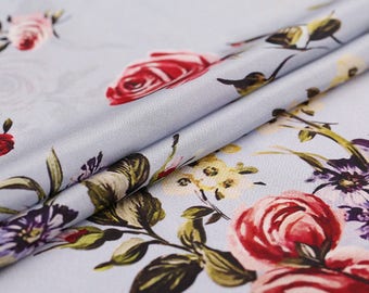 crepe de chine grayish blue rose fabric by the yard