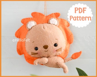 PDF PATTERN: Jungle Series Lion. Felt jungle animal lion pattern, Felt plush doll sewing pattern.